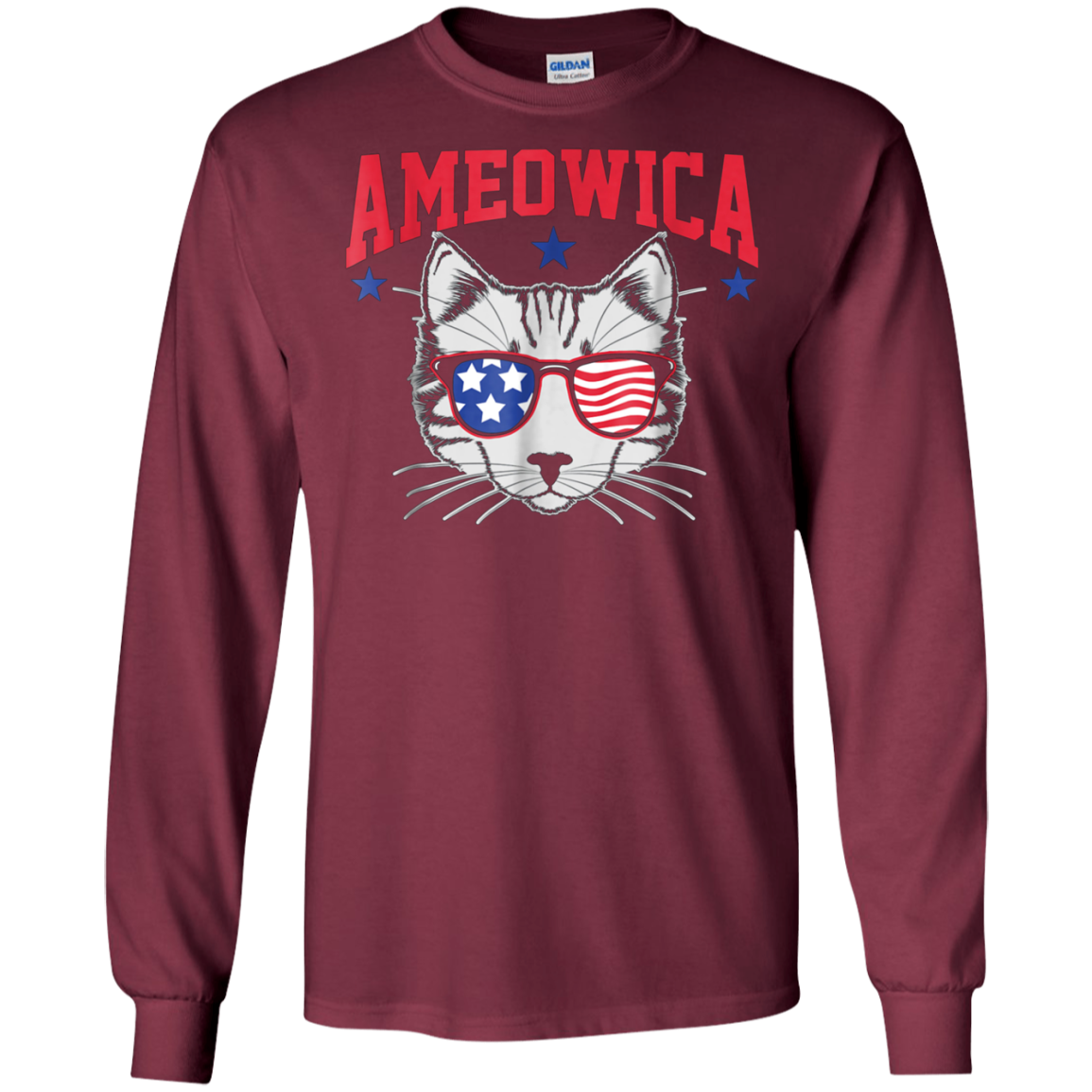 Ameowica Cat With Flag Sunglasses Funny 4th Of July T-Shirt