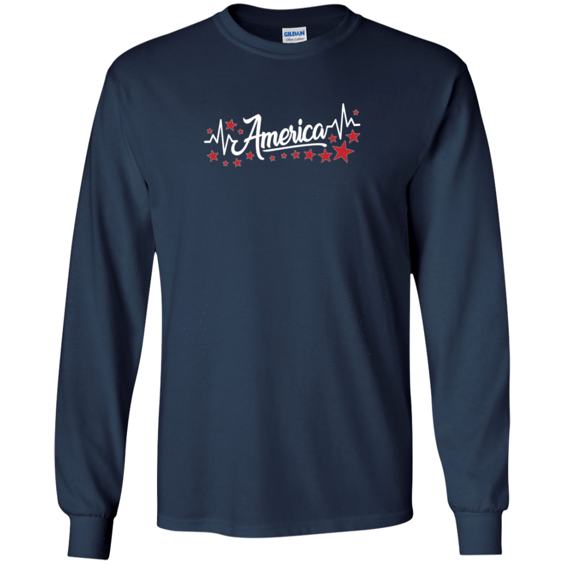 America Heartbeat Red Long Sleeve Fourth July Outfit Stars