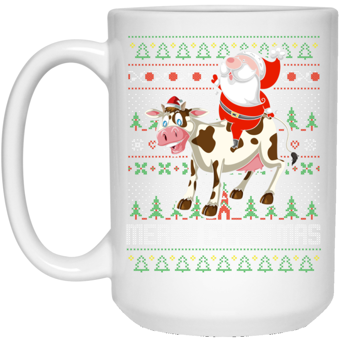 Santa Riding Cow Merry Xmas Farming Gift Tshirt
