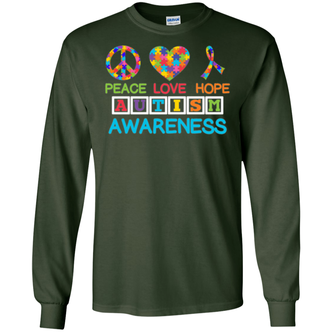Autism Awareness Peace Love Hope Puzzle Ribbon T-shirt