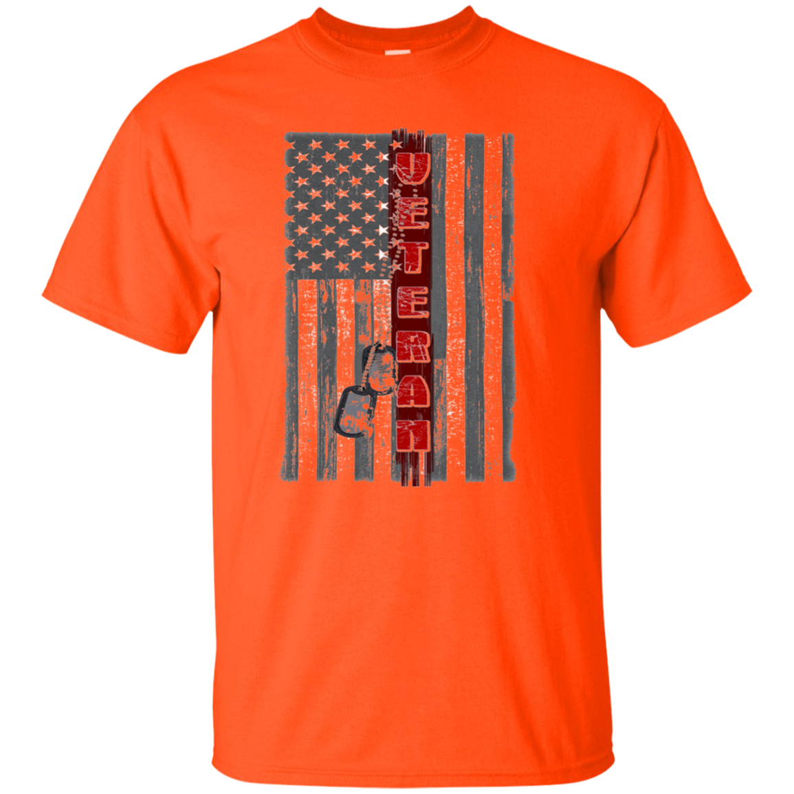 American Flag T-Shirt Red Line Veteran w Dog Tag Long Sleeve