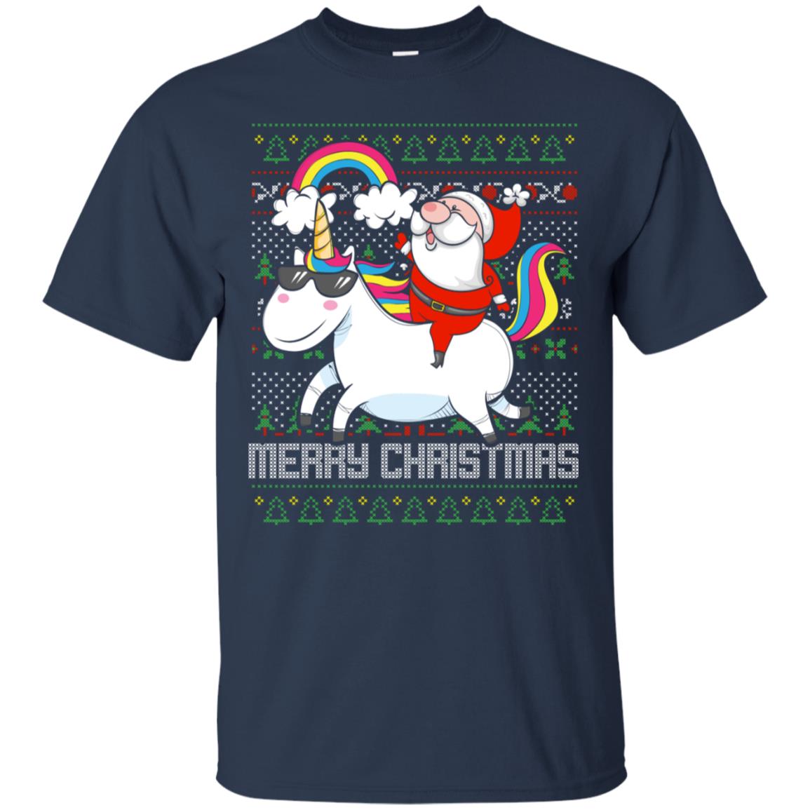 Santa Riding Unicorn Merry Xmas Gift Tshirt