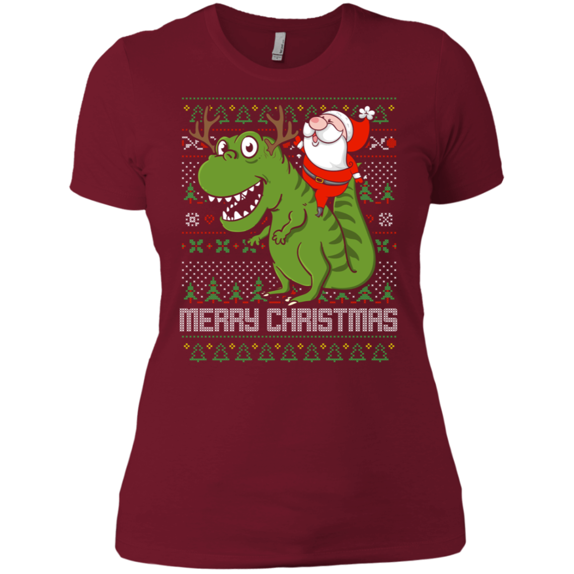 Santa Riding Dinosaur Tyrannosaurus Gift Tshirt