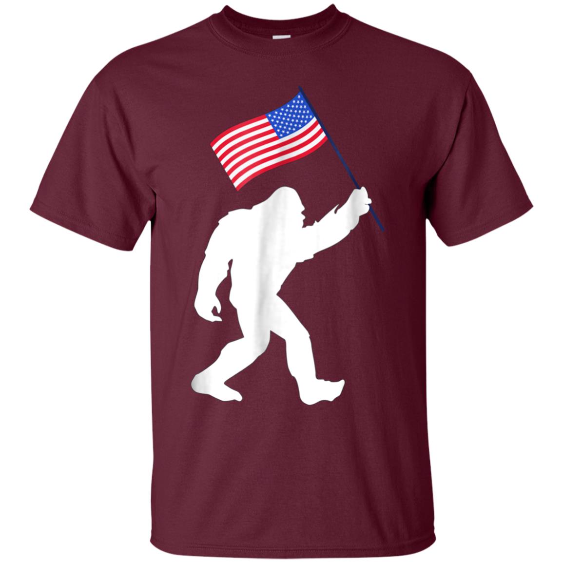 Bigfoot With American Flag Funny 4th Of July T-Shirt