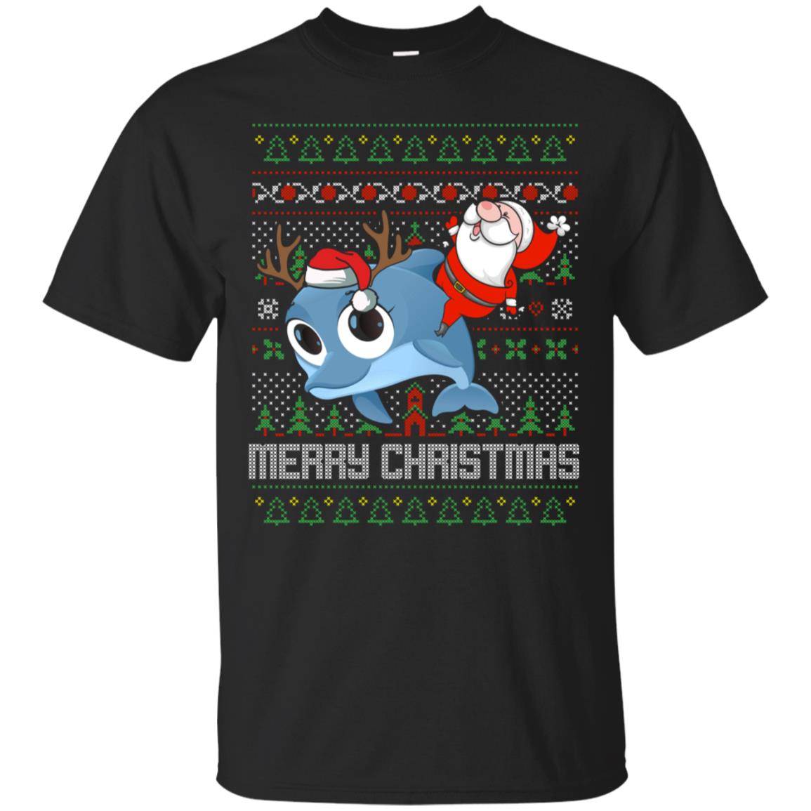 Santa Riding Dolphin Merry Xmas Gift Tshirt
