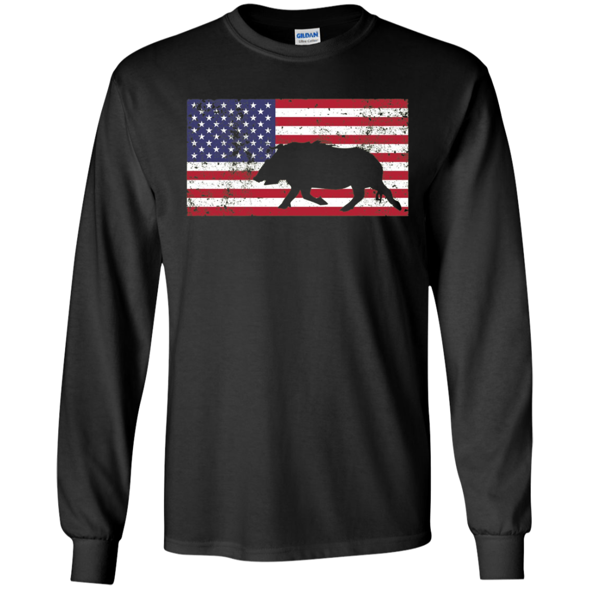 American Flag Patriotic Wild Feral Pig Hunting T-Shirt USA