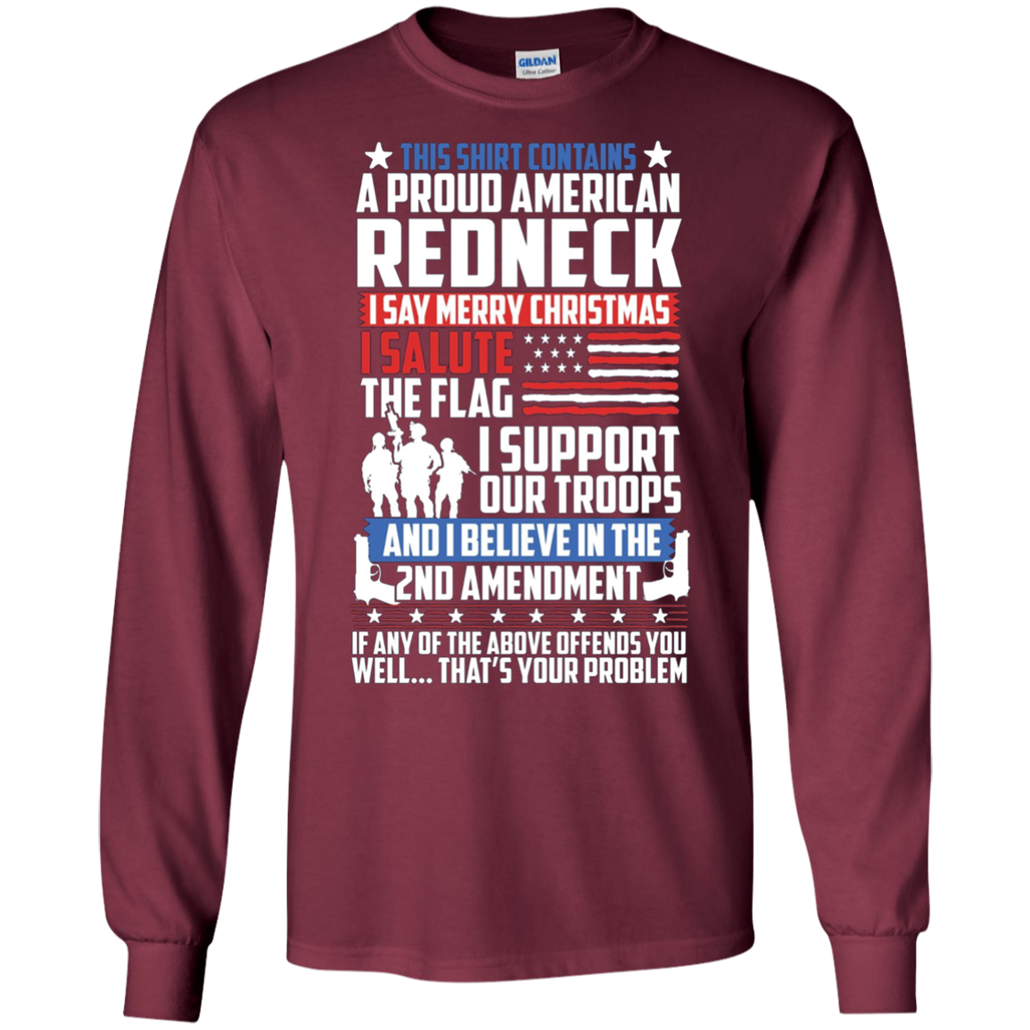 A Proud American Redneck Support Guns Troops Flag T Shirt