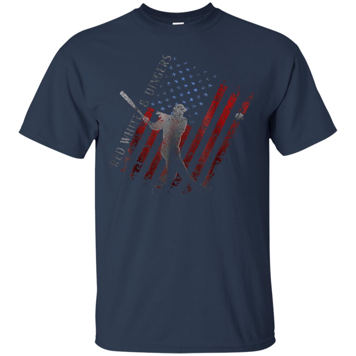 American Flag Red White and Dingers Vintage Baseball T-shirt