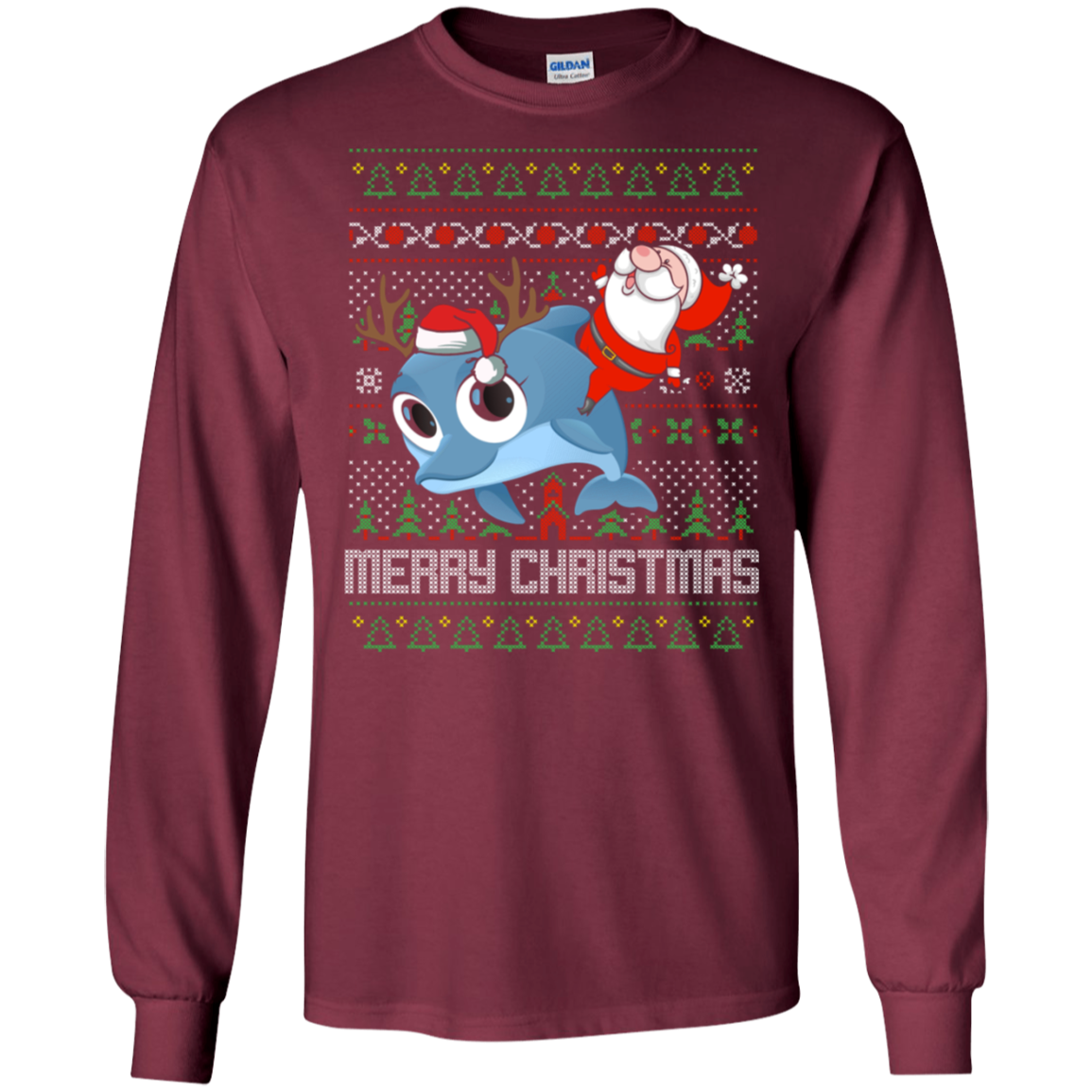 Santa Riding Dolphin Merry Xmas Gift Tshirt