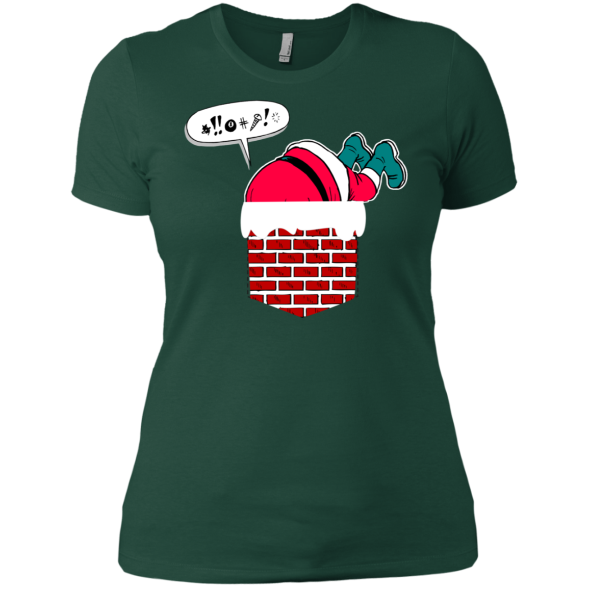 Santa Stuck In Chimney T Shirt Funny Christmas Pocket Gift