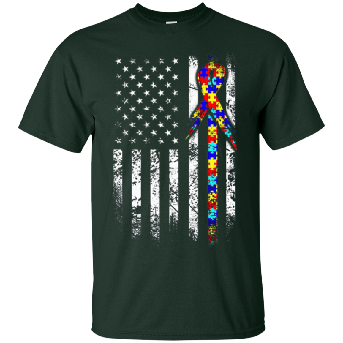 Autism Awareness T-Shirt American Flag Distressed Tee
