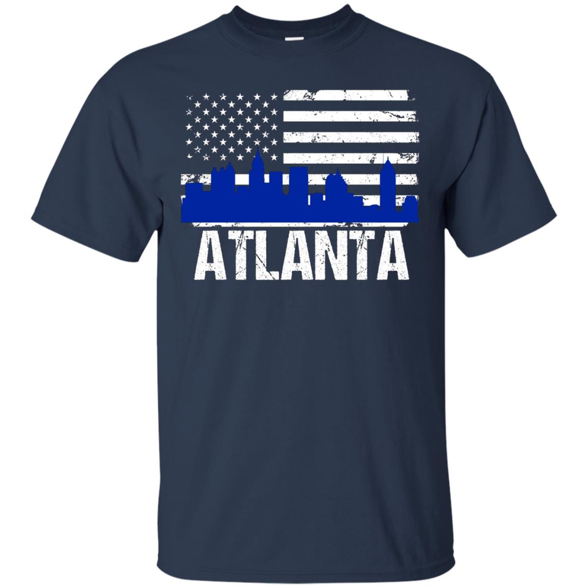 Atlanta Skyline Distressed American Flag Long Sleeve Shirt