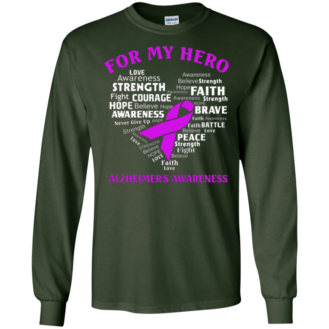Alzheimer's Awareness Shirt For My Hero Ribbon Heart Tee