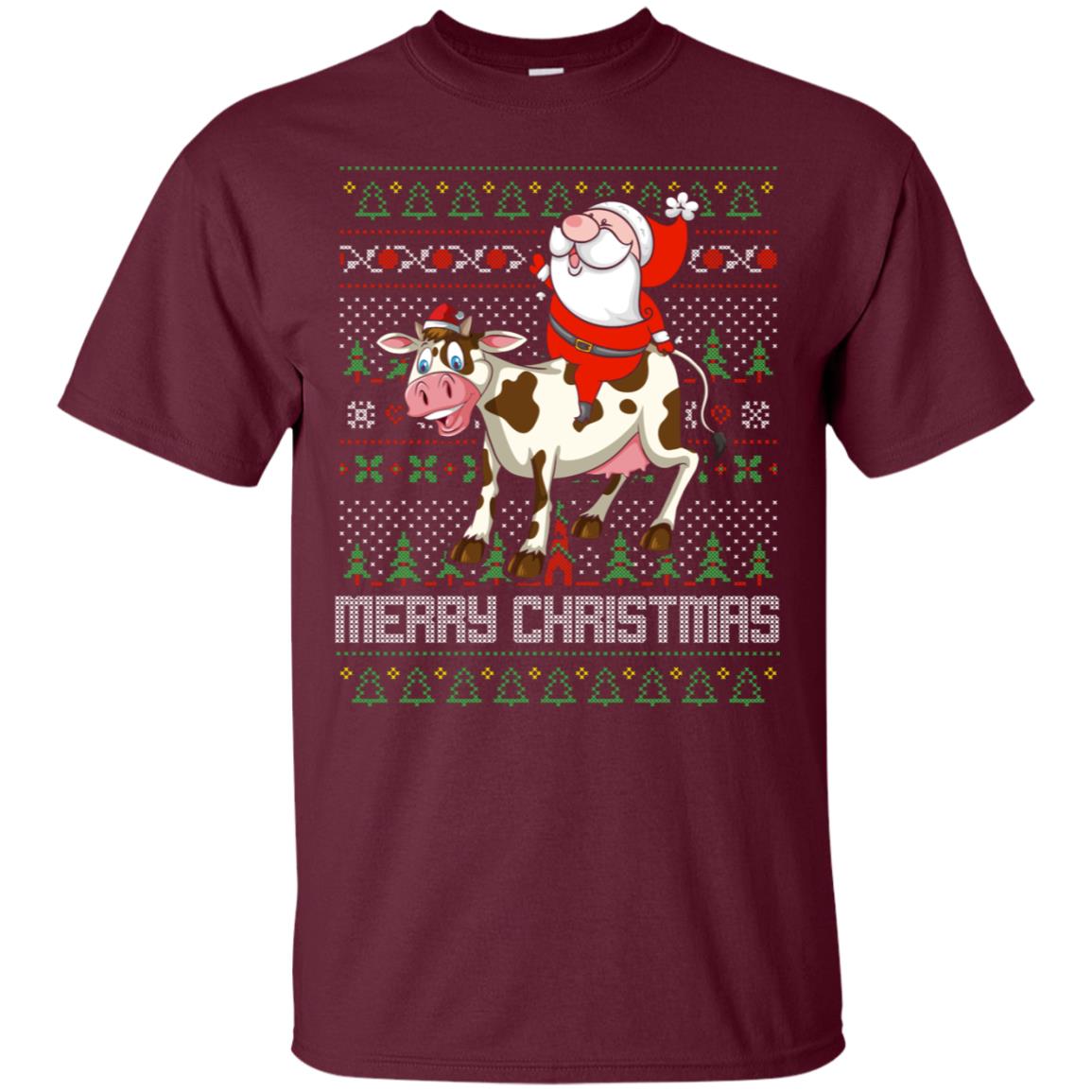 Santa Riding Cow Merry Xmas Farming Gift Tshirt