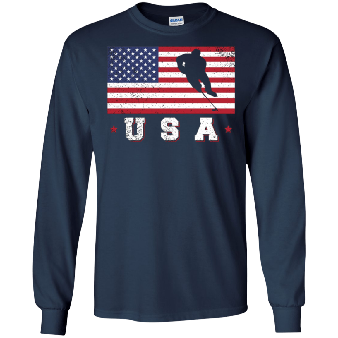 American USA Flag Ice Hockey T-Shirt Patriotic Sports Gift