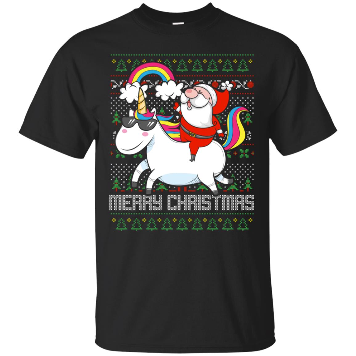 Santa Riding Unicorn Merry Xmas Gift Tshirt