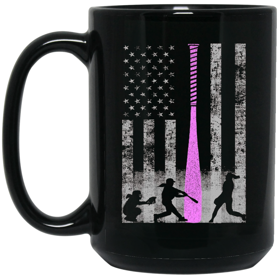 American Softball Flag T-Shirt - Players and Pink Bat