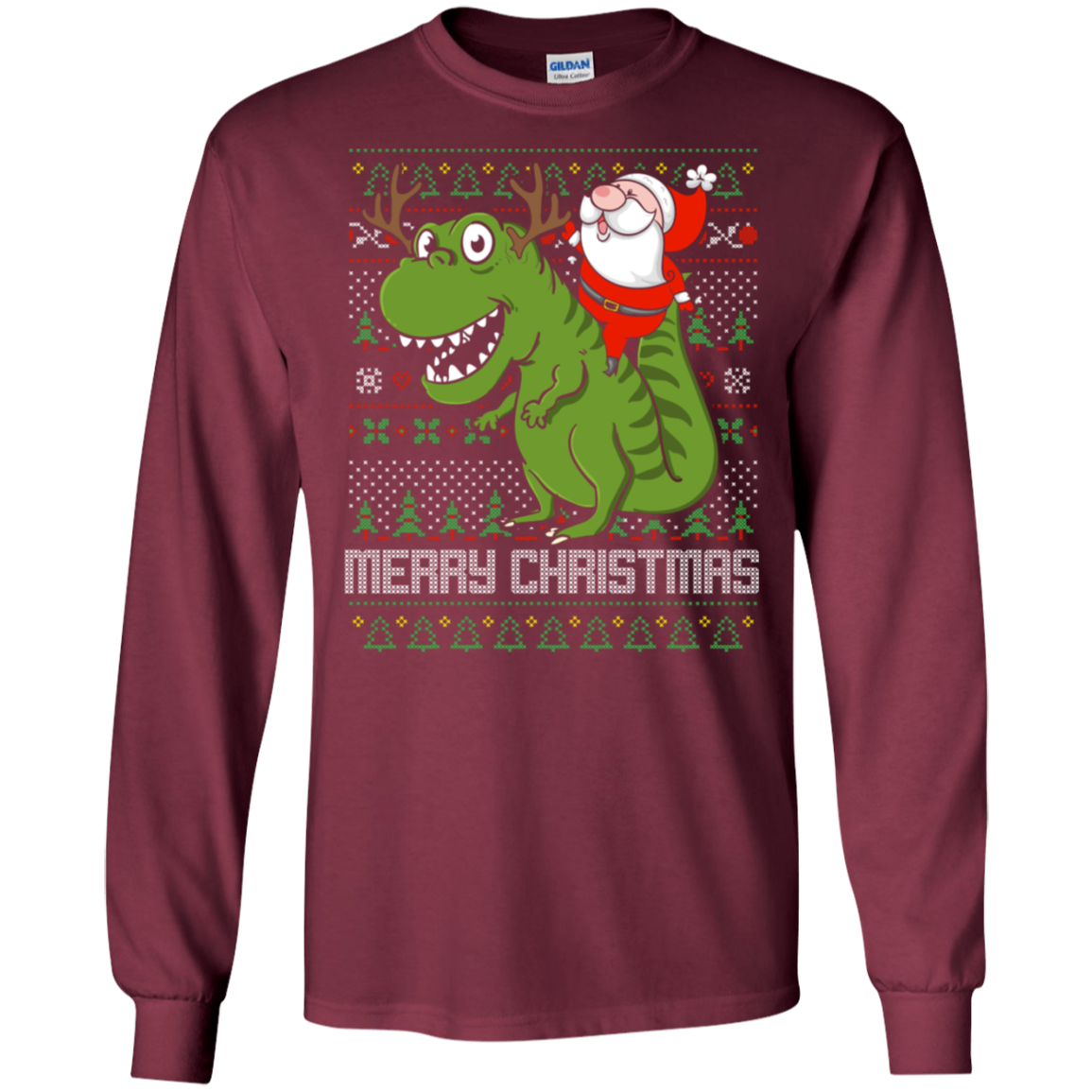 Santa Riding Dinosaur Tyrannosaurus Gift Tshirt