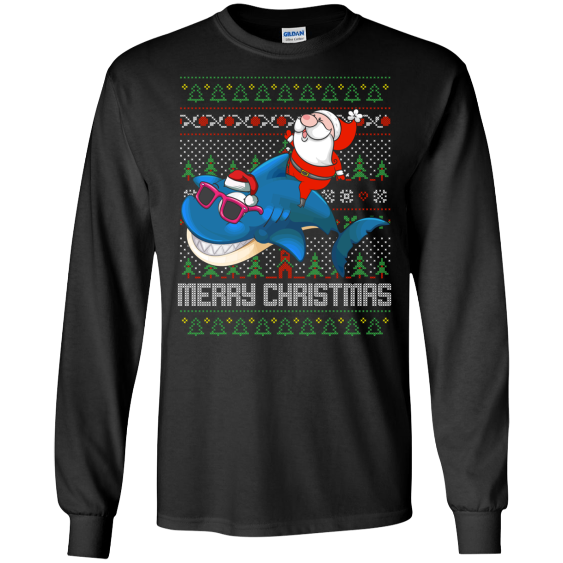 Santa Riding Shark Merry Xmas Gift Tshirt