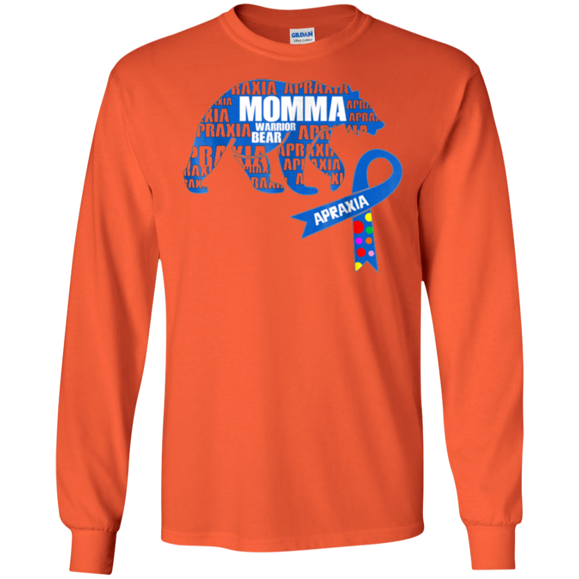 Apraxia Awareness Blue Ribbon T-shirt Momma Bear Shirt