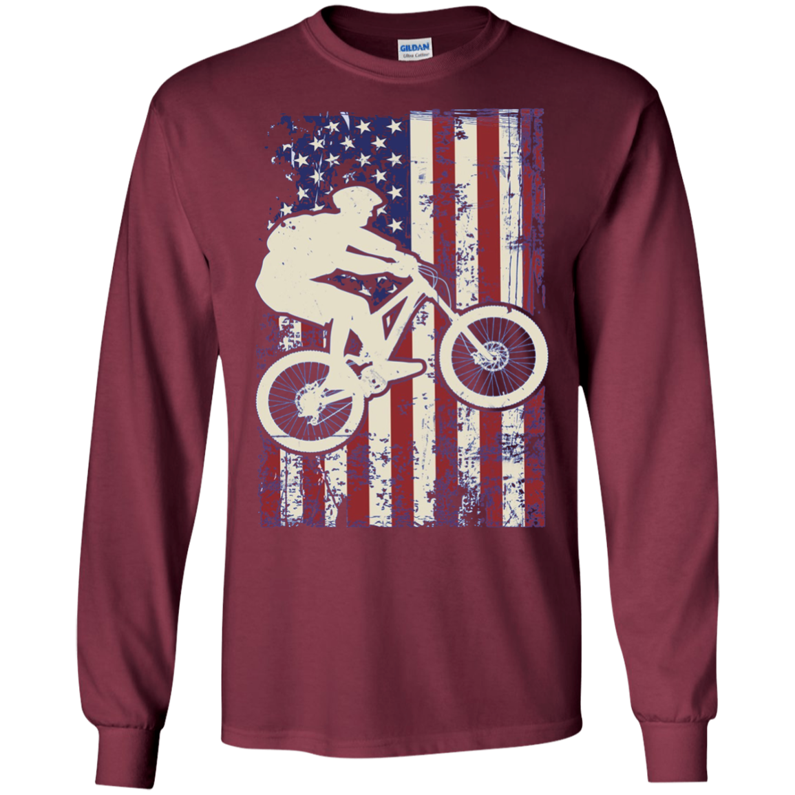 American Flag Mountain Biking Shirt Long Sleeve Bike Lover