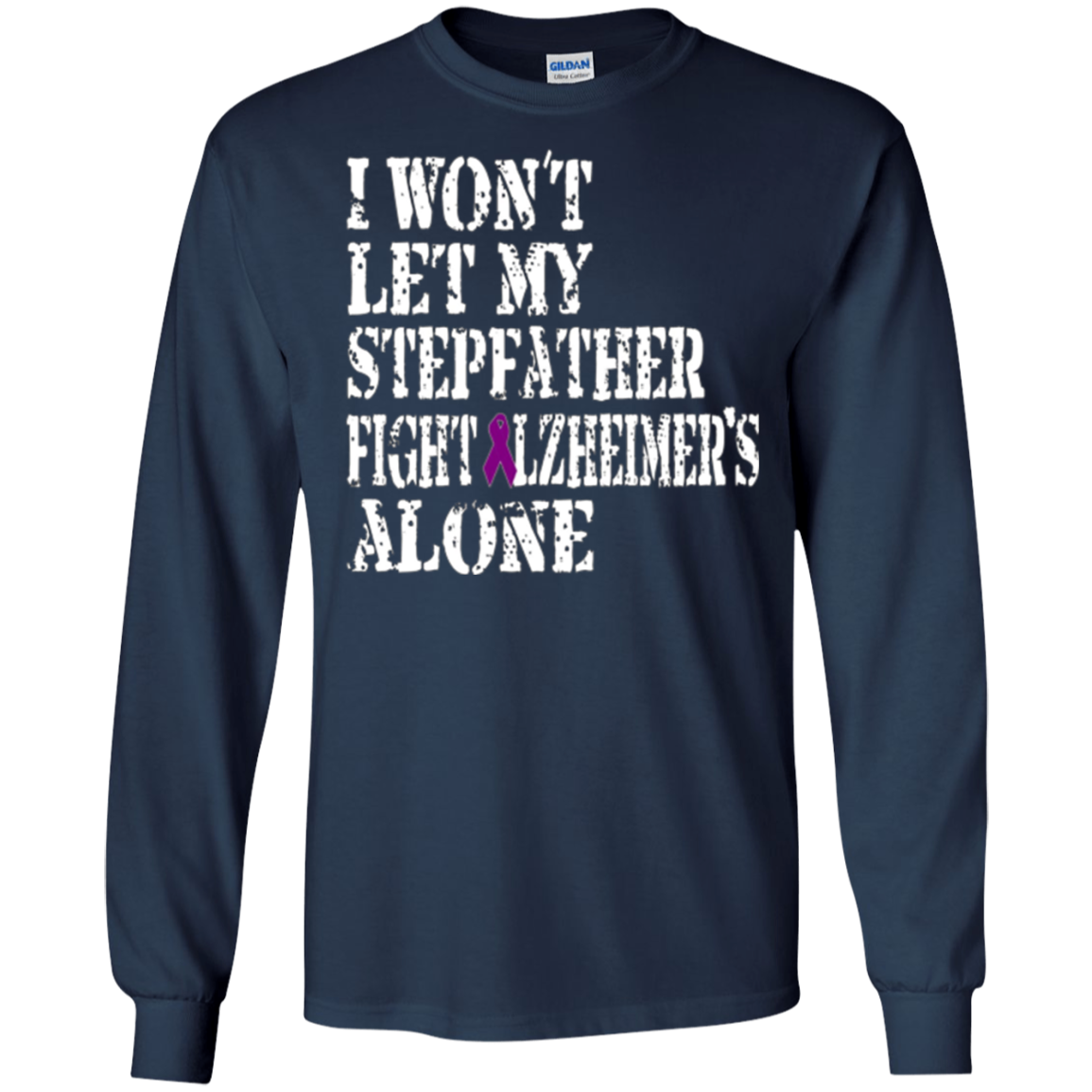 Alzheimer's Awareness T-Shirt For Stepfather Purple Ribbon