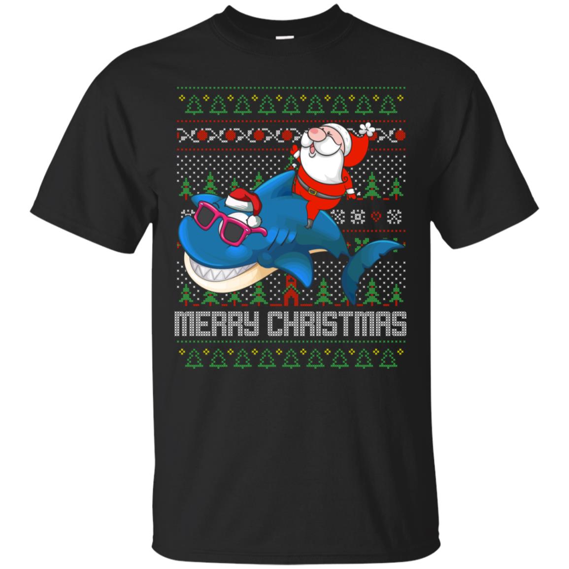 Santa Riding Shark Merry Xmas Gift Tshirt