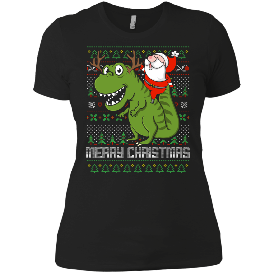 Santa Riding Dinosaur Tyrannosaurus Gift Tshirt
