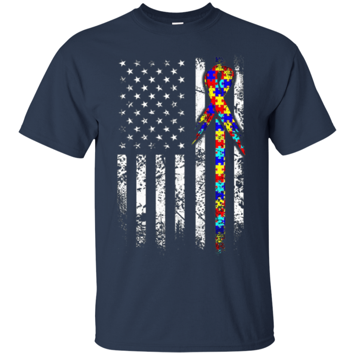Autism Awareness T-Shirt American Flag Distressed Tee