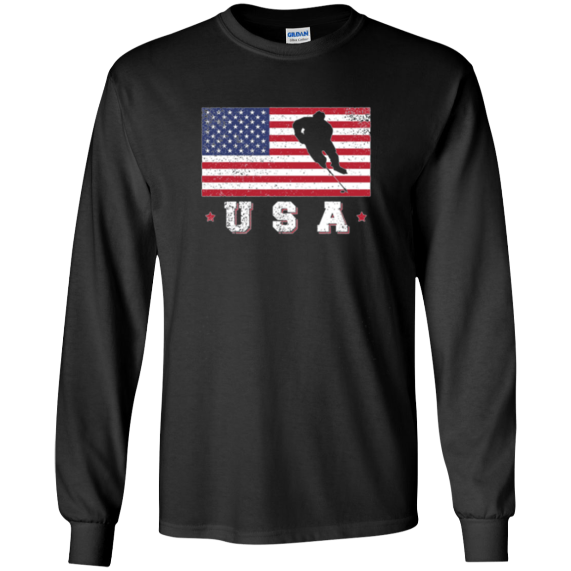 American USA Flag Ice Hockey T-Shirt Patriotic Sports Gift
