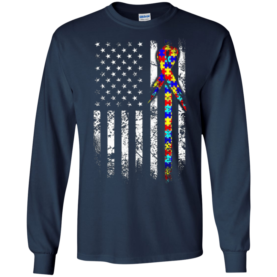 Autism Awareness T-Shirt American Flag Distressed Tee