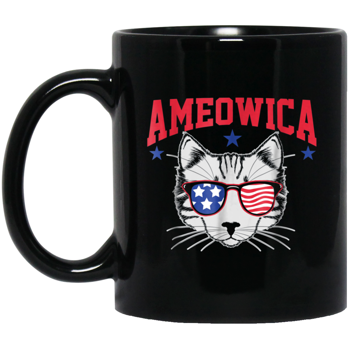 Ameowica Cat With Flag Sunglasses Funny 4th Of July T-Shirt