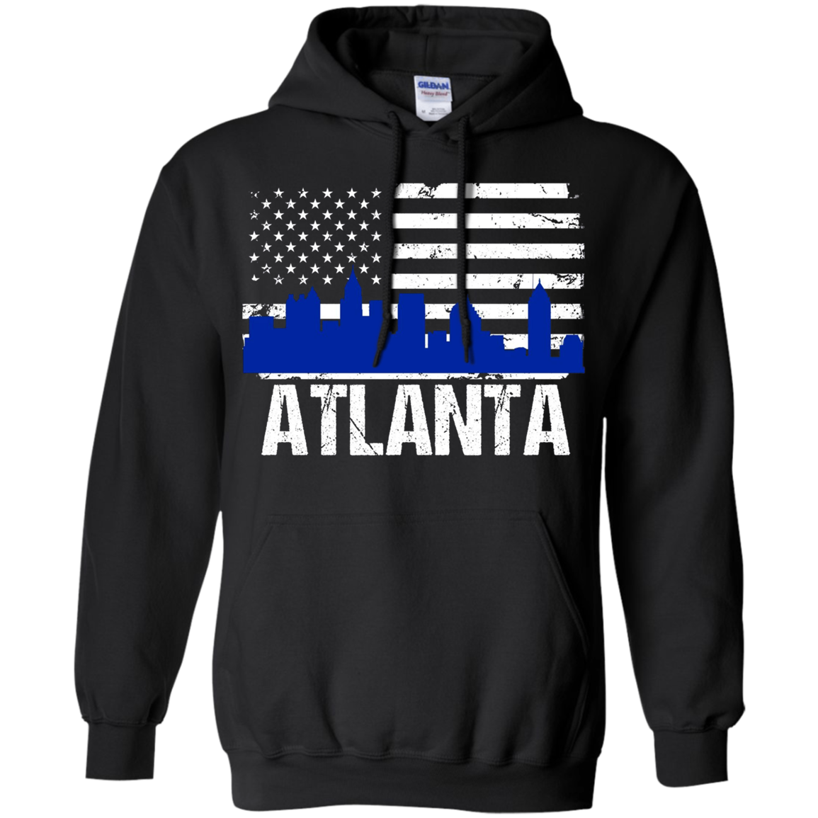 Atlanta Skyline Distressed American Flag Long Sleeve Shirt