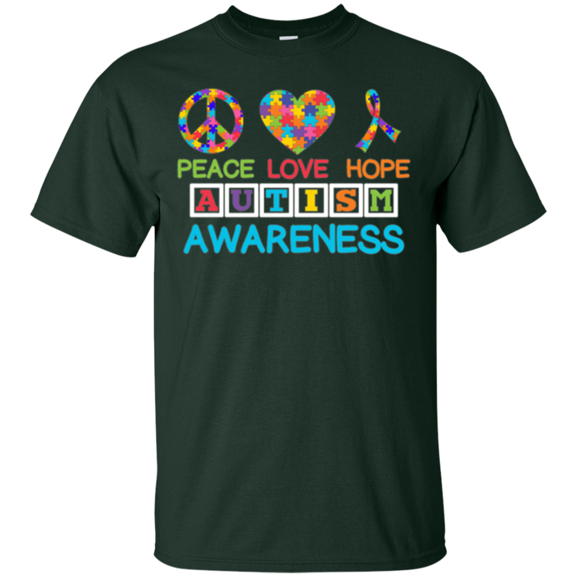 Autism Awareness Peace Love Hope Puzzle Ribbon T-shirt