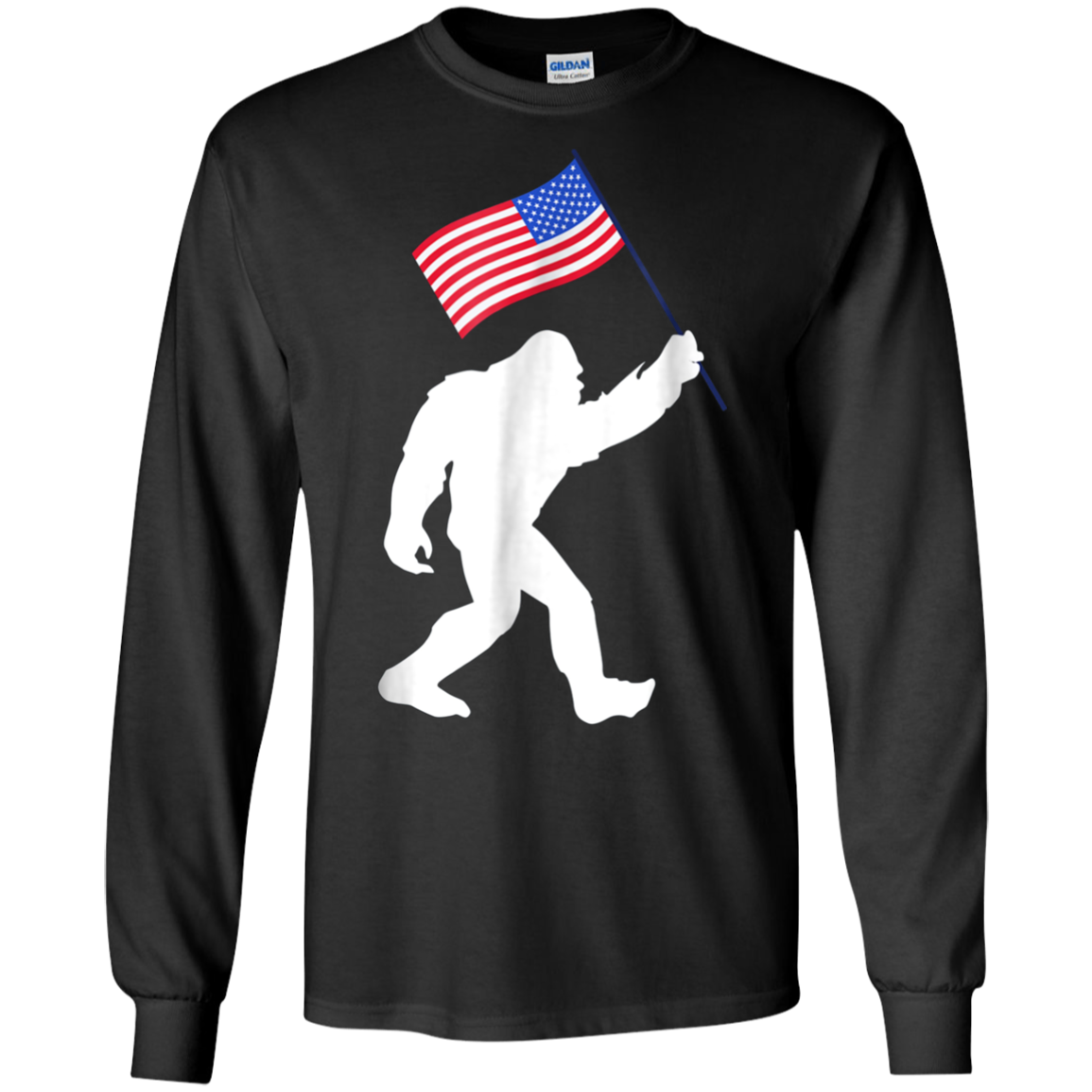 Bigfoot With American Flag Funny 4th Of July T-Shirt