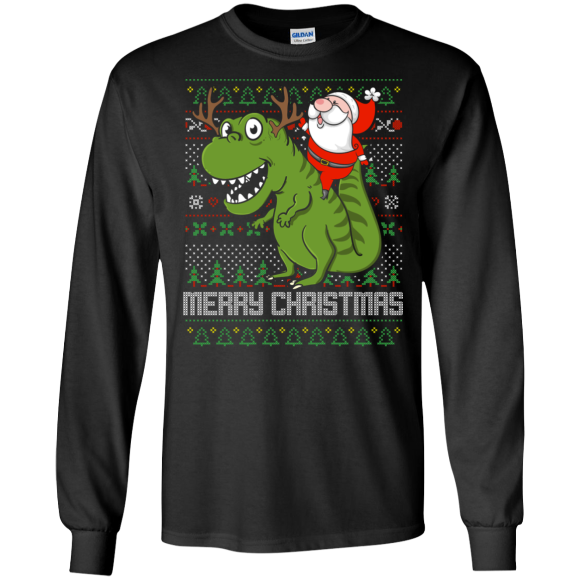 Santa Riding Dinosaur Tyrannosaurus Gift Tshirt