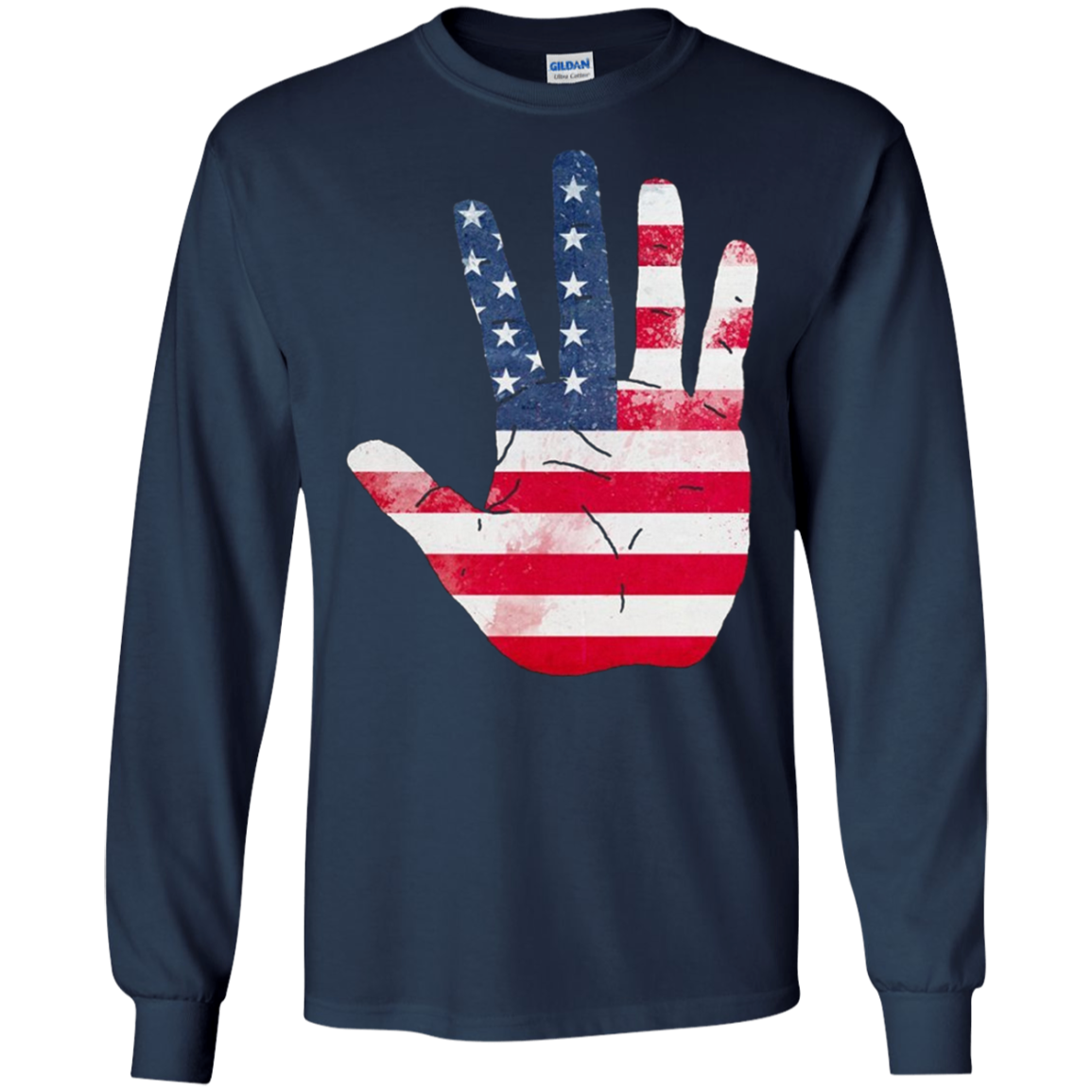 American Flag Waving Hand Hi Five Patriotic Gift Long Sleeve