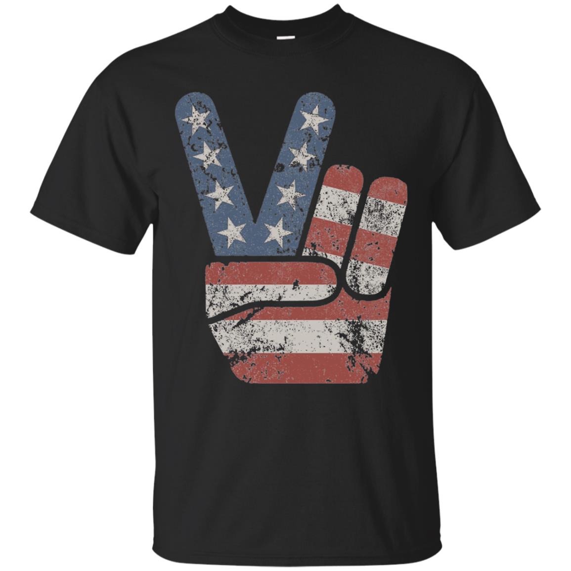 4th of July Vintage American Flag Big Peace Sign T-Shirt