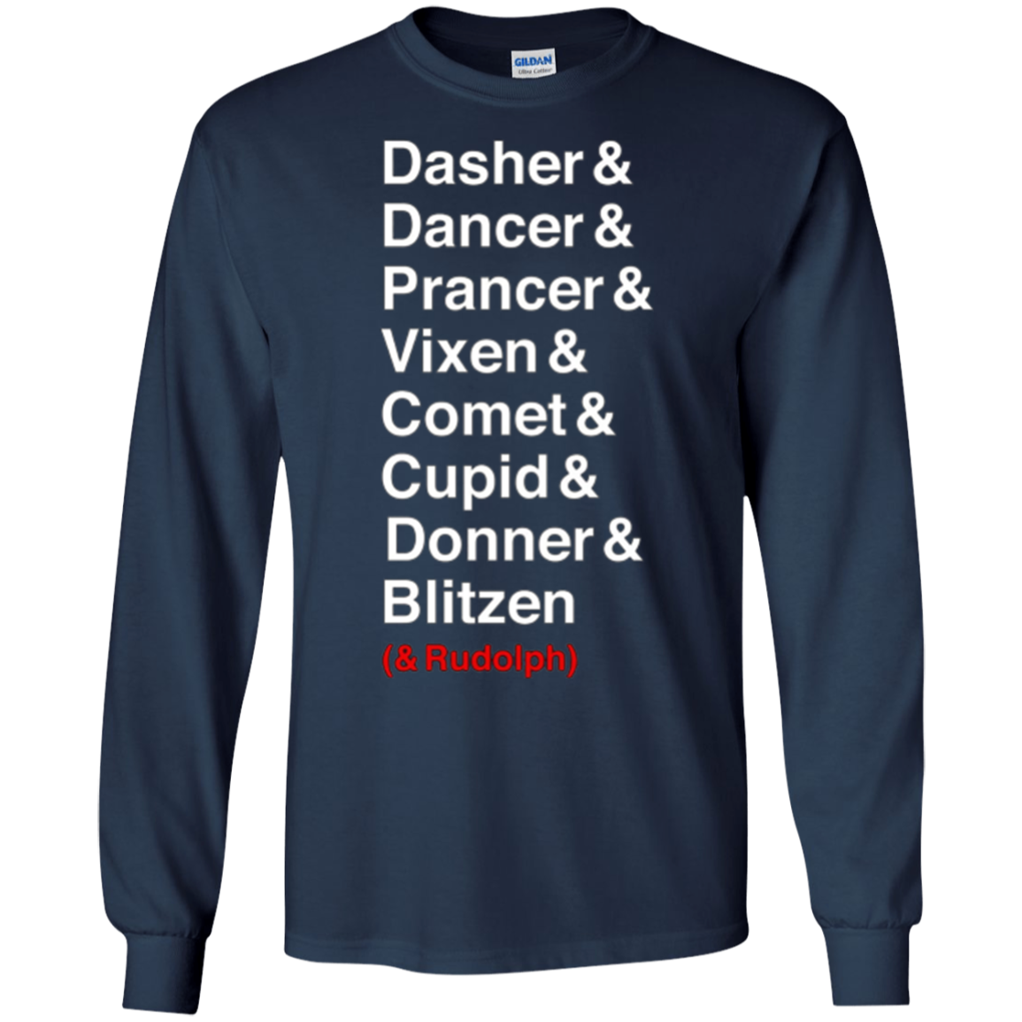 Santa's Reindeer roll call list Christmas shirt.
