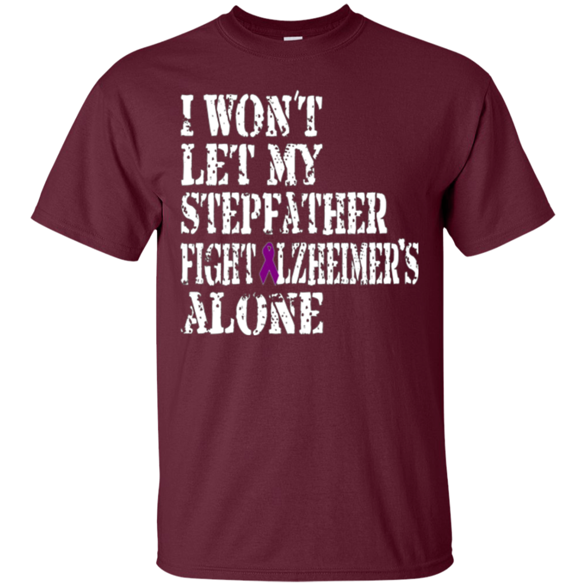Alzheimer's Awareness T-Shirt For Stepfather Purple Ribbon