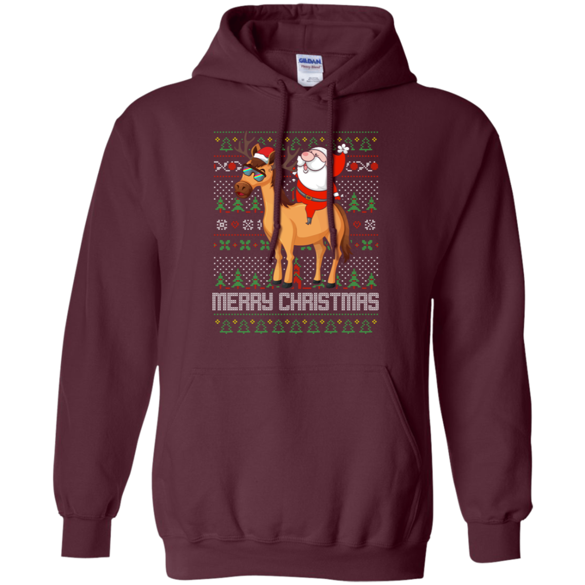Santa Riding Horse Merry Xmas Gift Tshirt