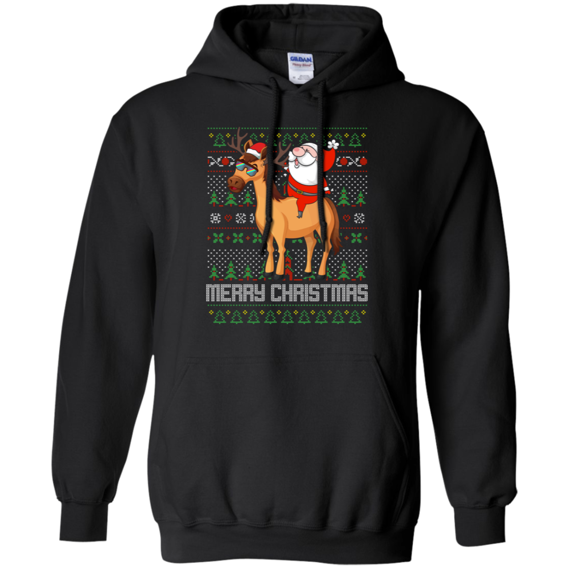 Santa Riding Horse Merry Xmas Gift Tshirt