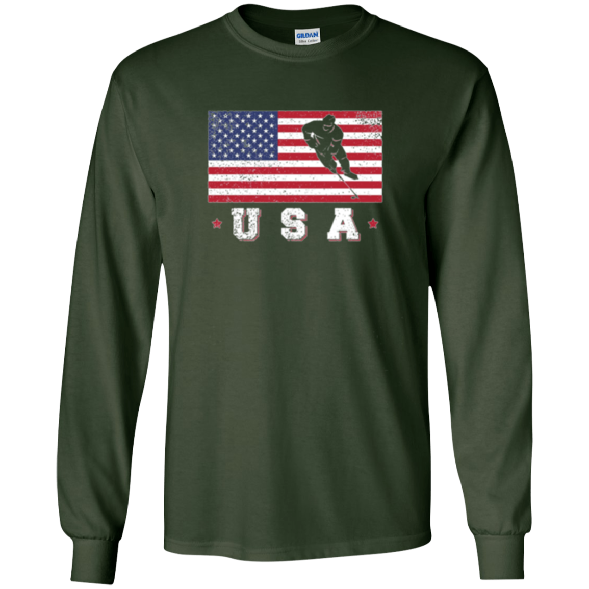 American USA Flag Ice Hockey T-Shirt Patriotic Sports Gift
