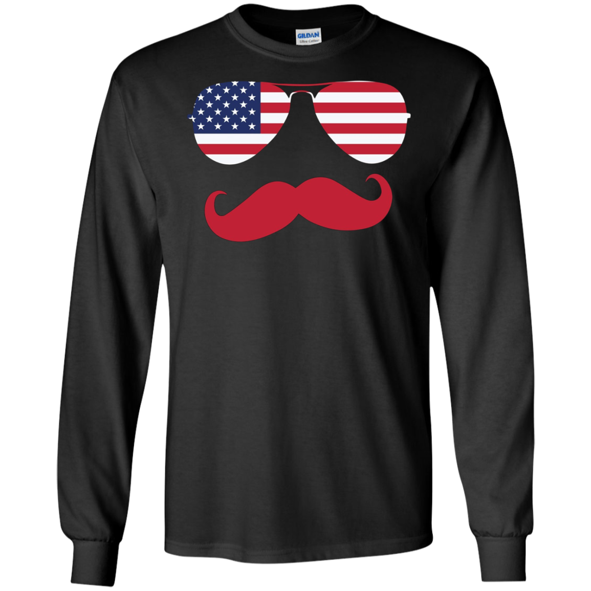 American USA Flag Aviator Sunglasses Mustache Merica T Shirt