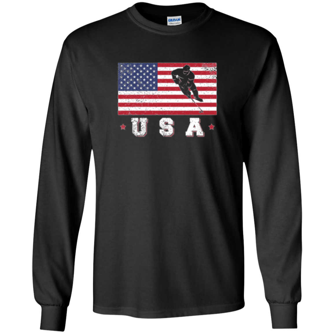 American USA Flag Ice Hockey T-Shirt Patriotic Sports Gift