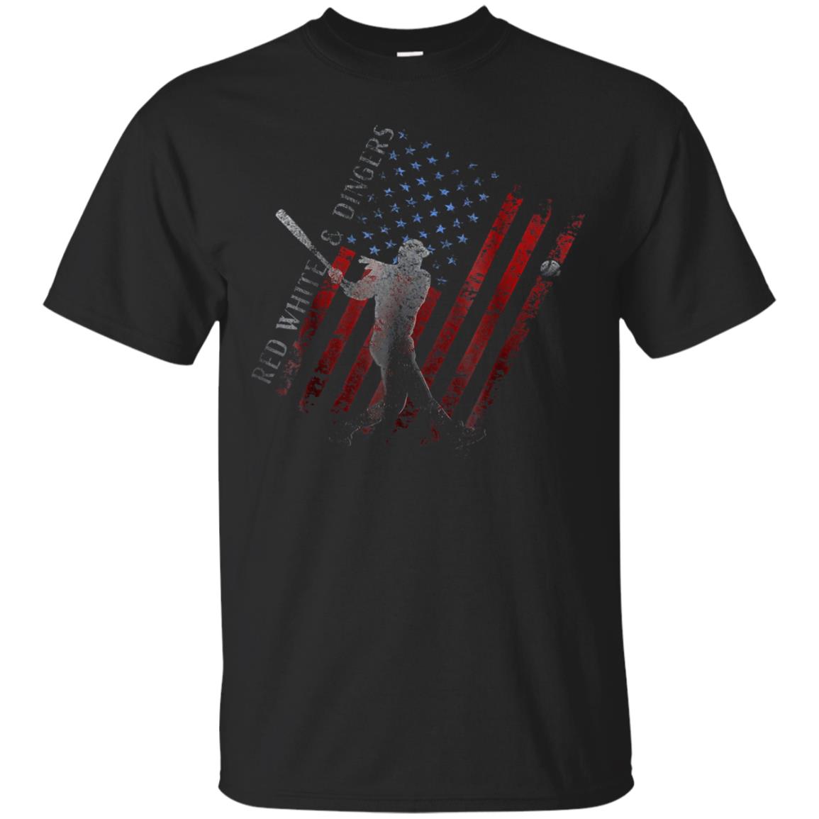 American Flag Red White and Dingers Vintage Baseball T-shirt