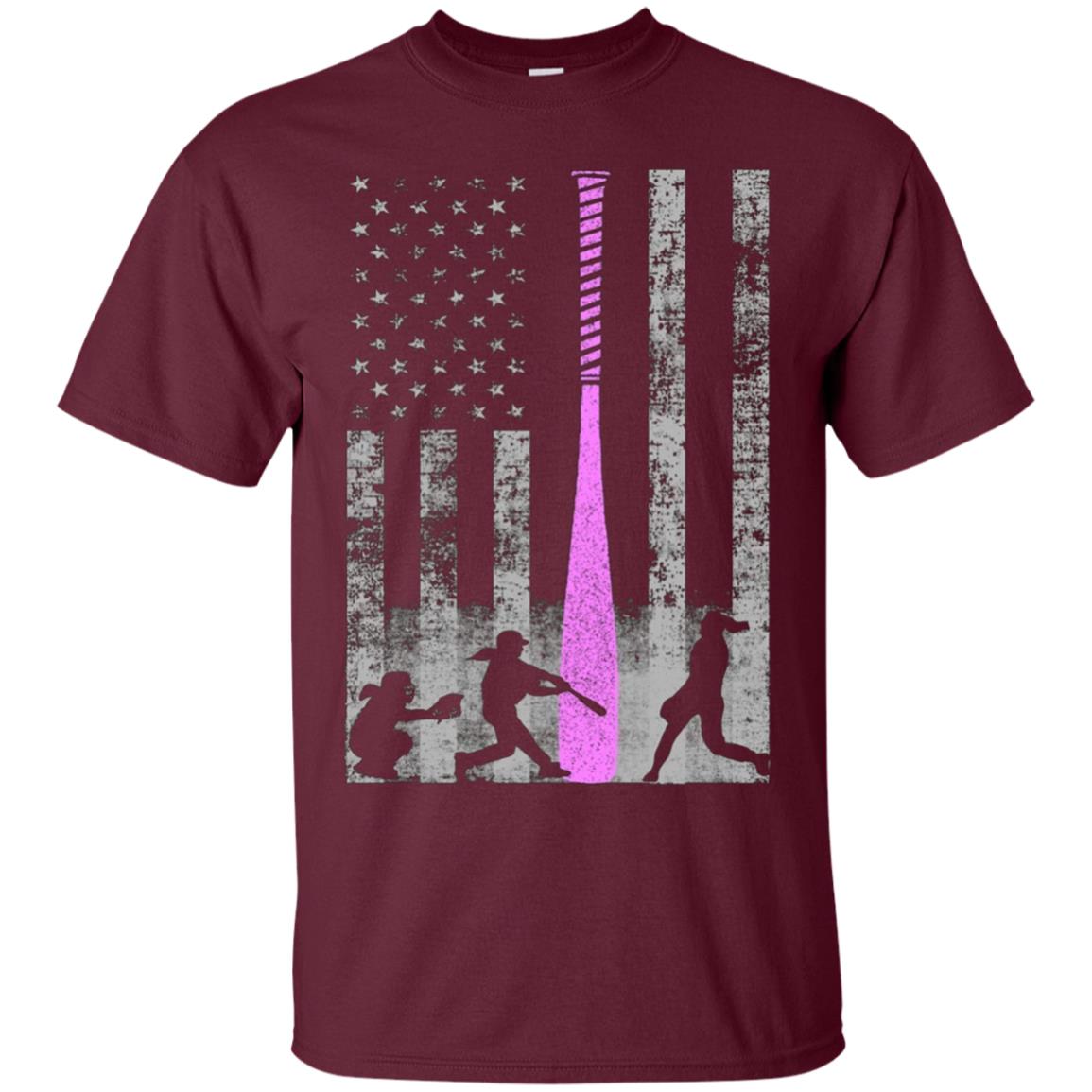 American Softball Flag T-Shirt - Players and Pink Bat
