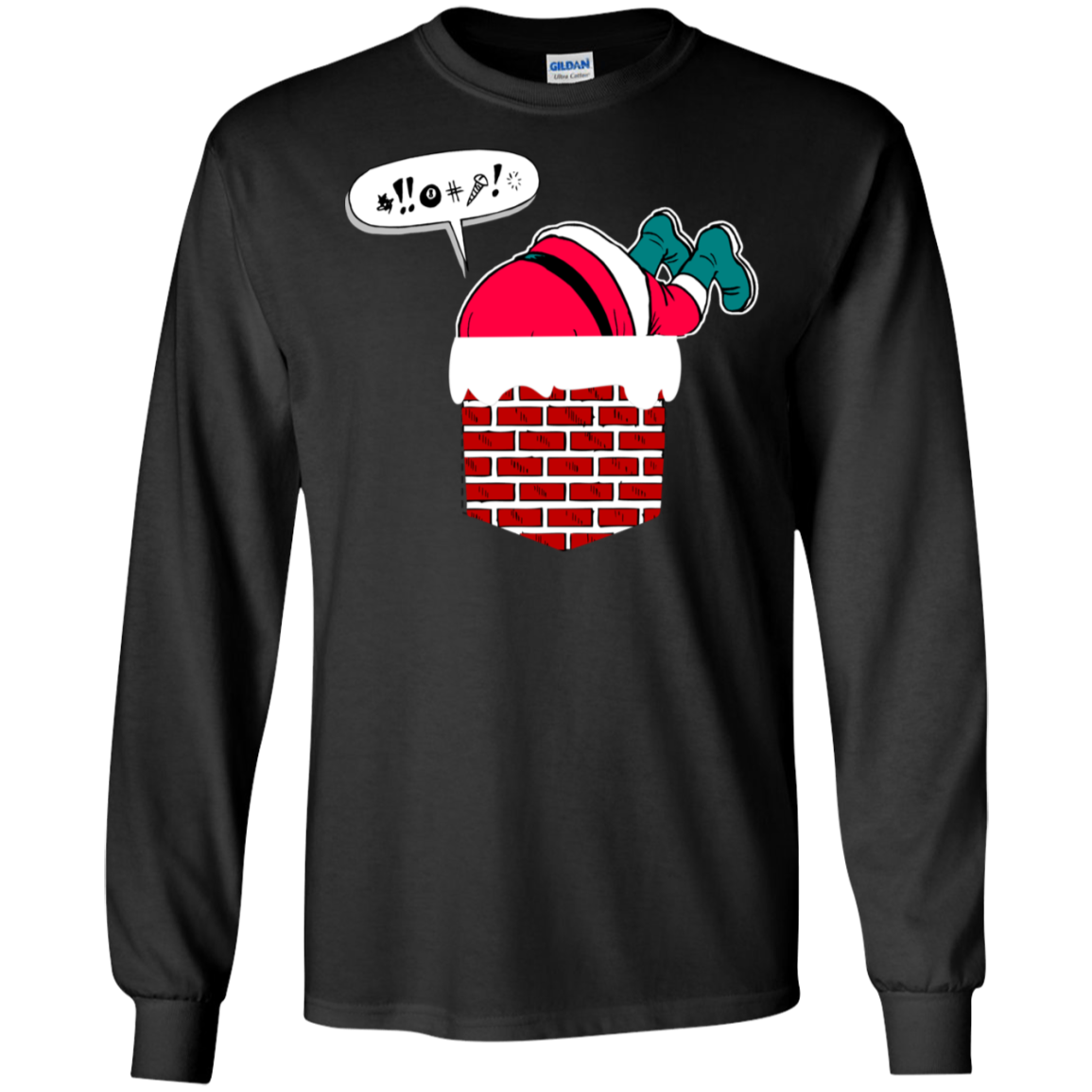 Santa Stuck In Chimney T Shirt Funny Christmas Pocket Gift
