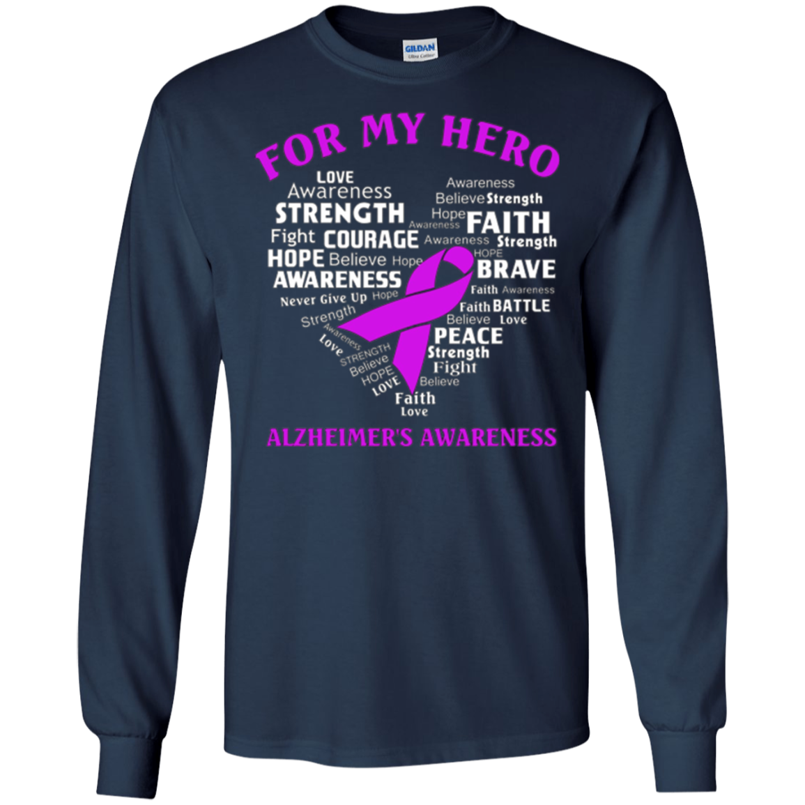 Alzheimer's Awareness Shirt For My Hero Ribbon Heart Tee