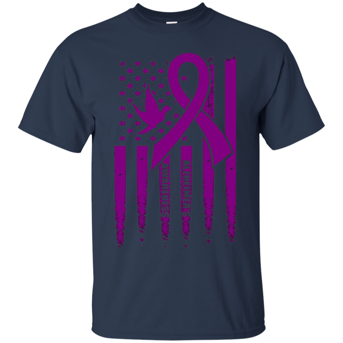 Alzheimer's Awareness USA Flag, Purple Ribbon and Dove shirt
